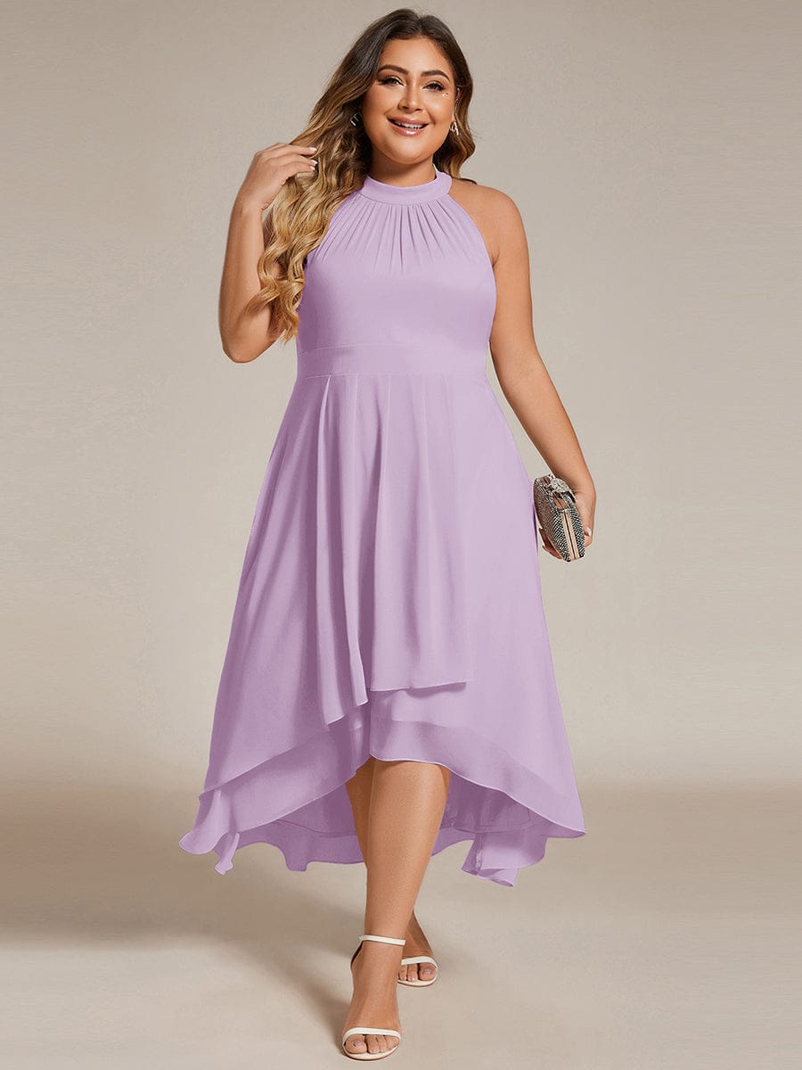 Midi A Line Sleeveless Halter Neck Evening Dress in Chiffon #color_Frosted Lilac