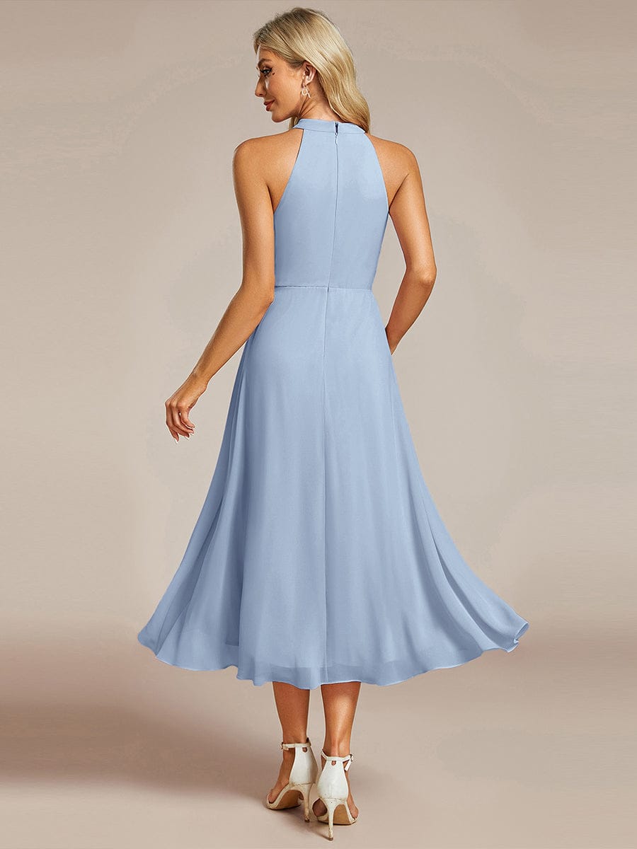 Midi A Line Sleeveless Halter Neck Wedding Guest Dress in Chiffon #color_Ice Blue