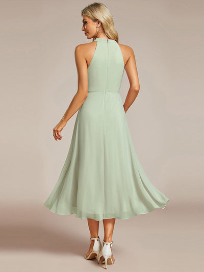 Midi A Line Sleeveless Halter Neck Evening Dress in Chiffon #color_Mint Green