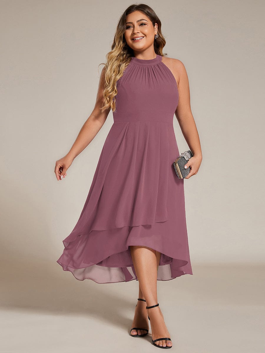 Midi A Line Sleeveless Halter Neck Wedding Guest Dress in Chiffon #color_Purple Orchid
