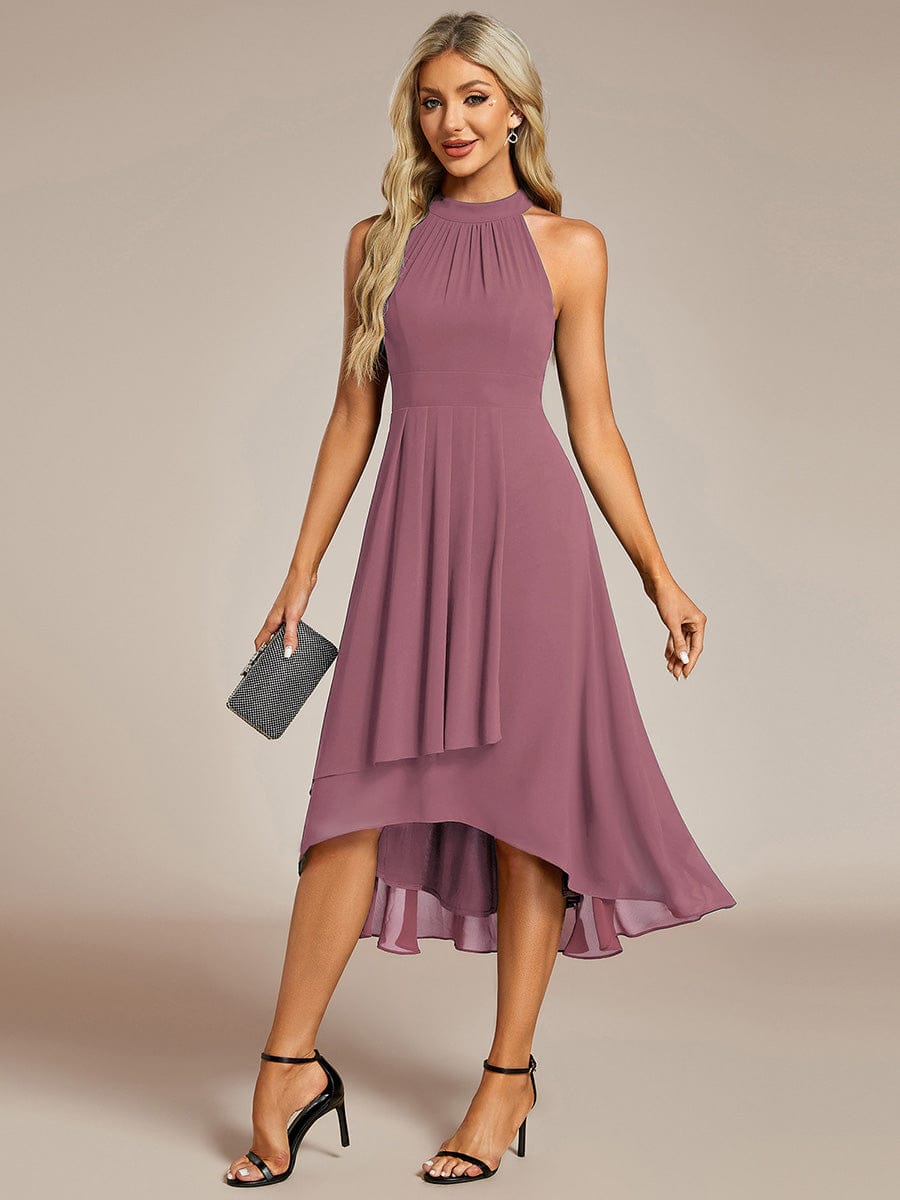 Midi A Line Sleeveless Halter Neck Evening Dress in Chiffon #color_Purple Orchid