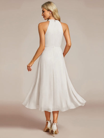 Midi A Line Sleeveless Halter Neck Wedding Guest Dress in Chiffon #color_White