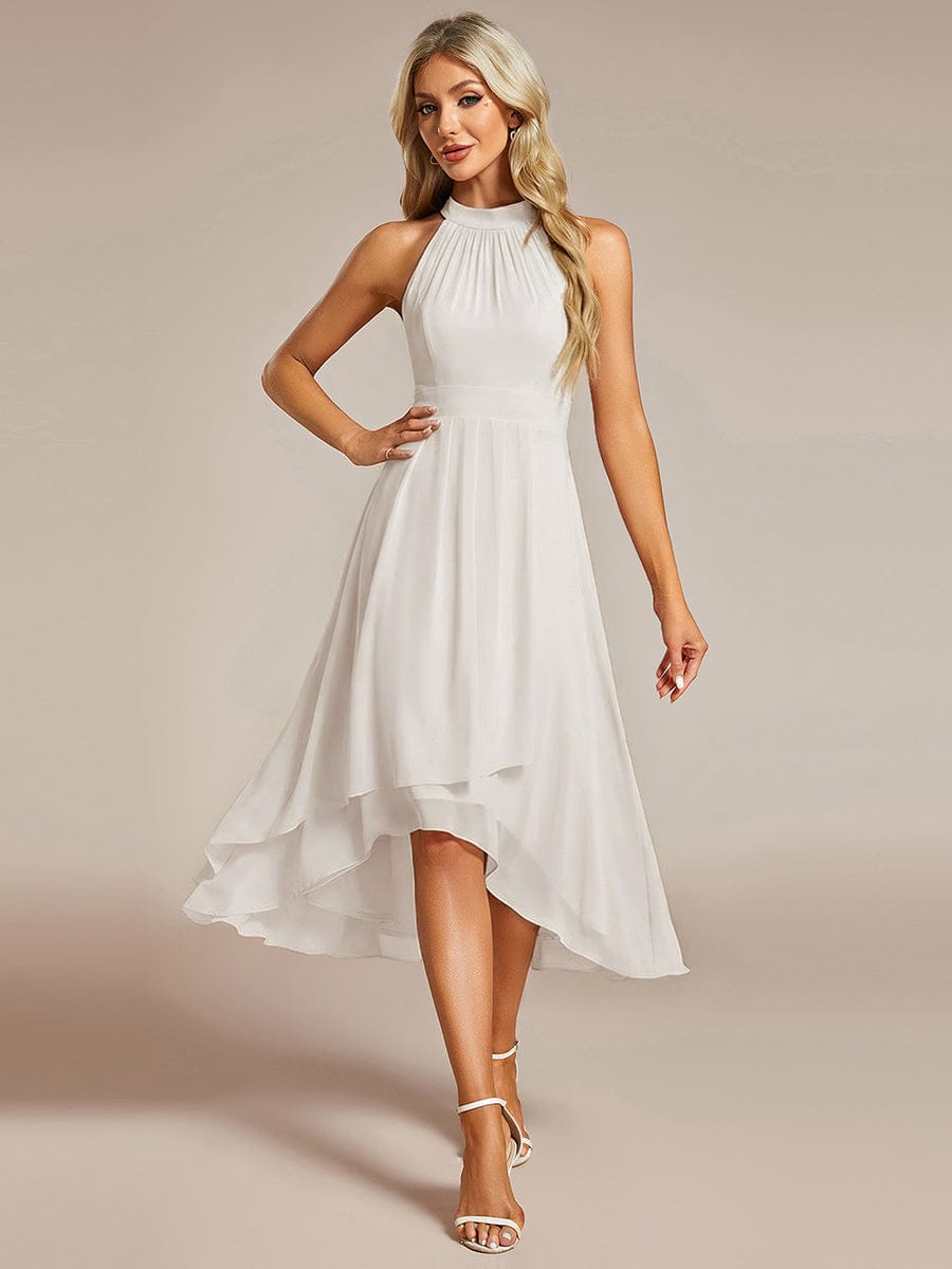 Midi A Line Sleeveless Halter Neck Wedding Guest Dress in Chiffon #color_White