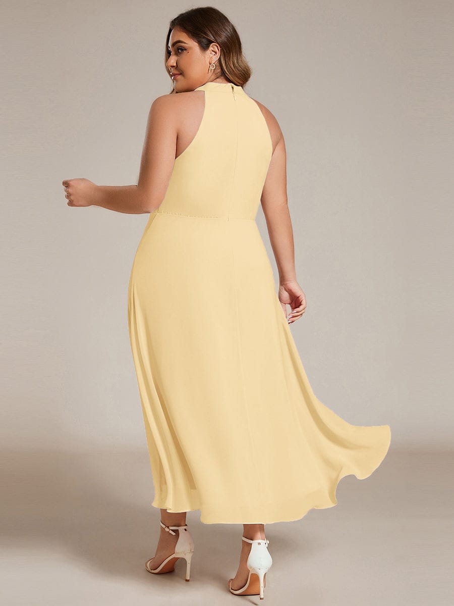Midi A Line Sleeveless Halter Neck Evening Dress in Chiffon #color_Yellow