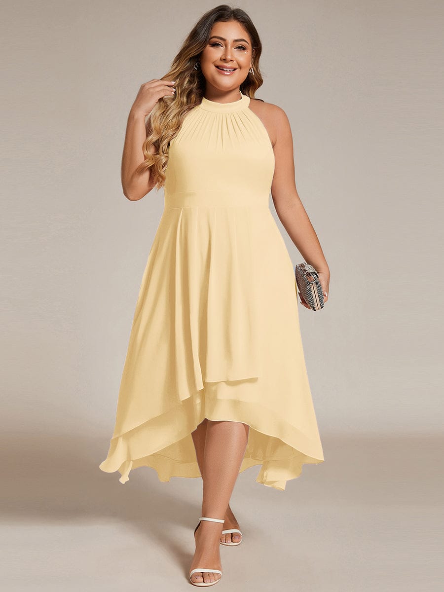 Midi A Line Sleeveless Halter Neck Evening Dress in Chiffon #color_Yellow