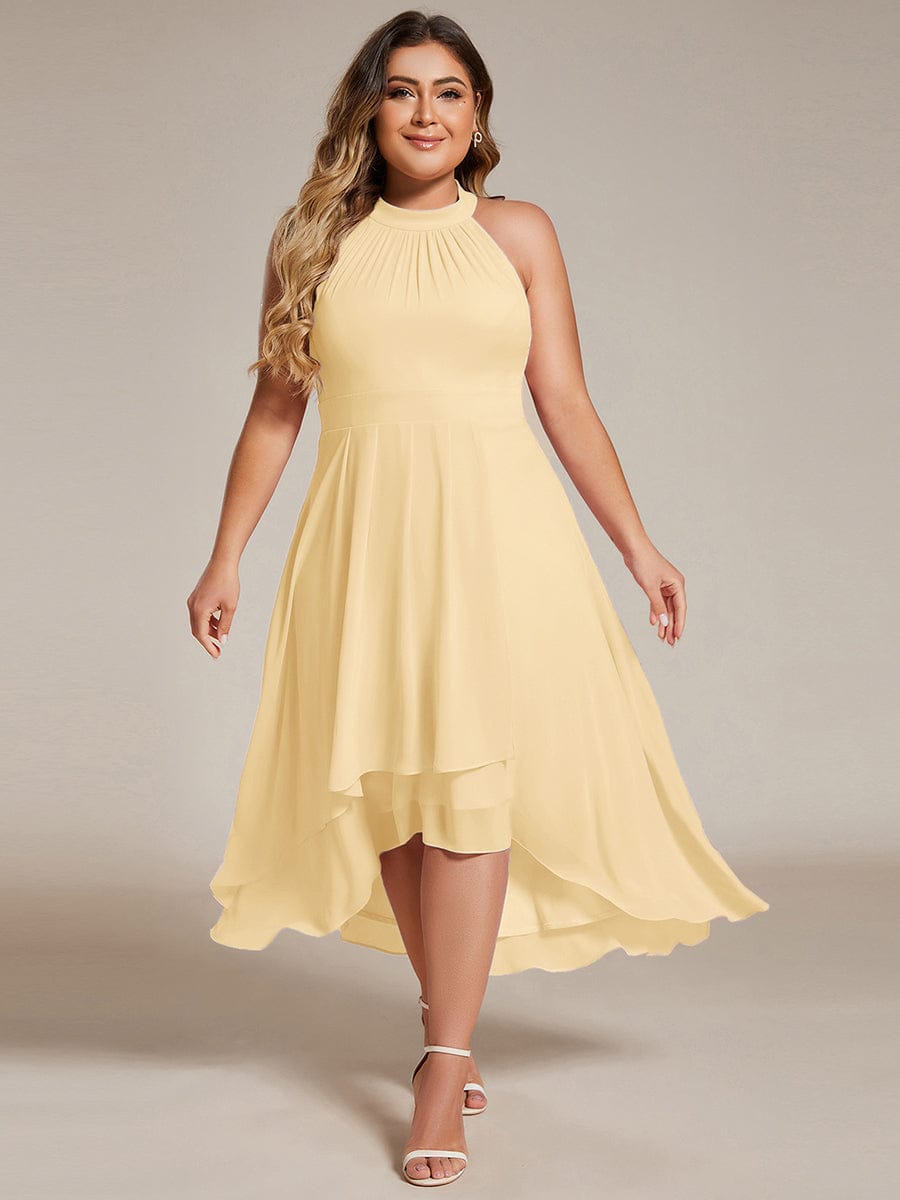 Midi A Line Sleeveless Halter Neck Evening Dress in Chiffon #color_Yellow