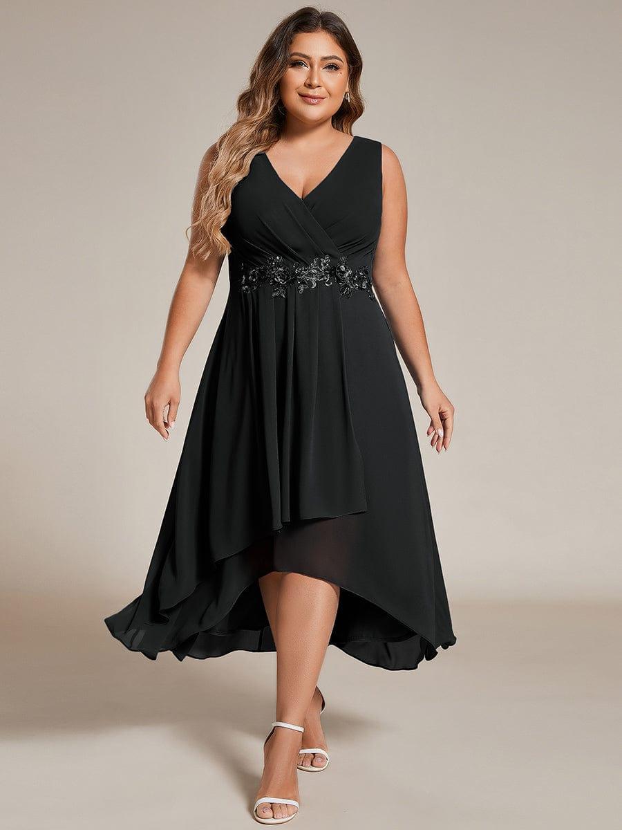 IRYS Plus Sleeveless Chiffon High Low Wedding Guest Dress Waist Applique