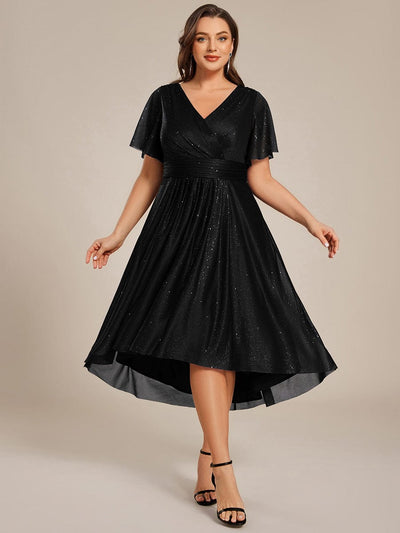 Plus Size Sequin A-Line Midi Wedding Guest Dress #color_Black