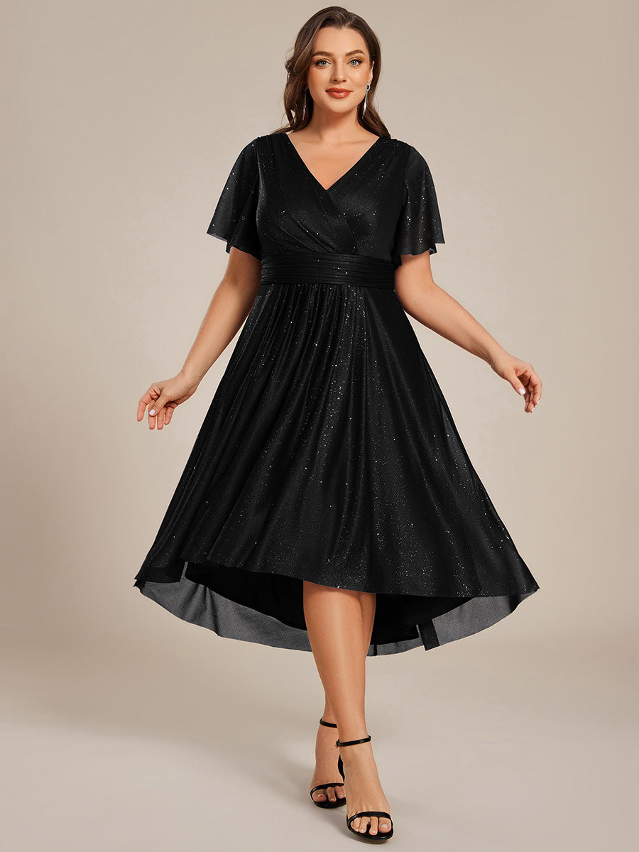 Plus Size Sequin A-Line Midi Wedding Guest Dress #color_Black