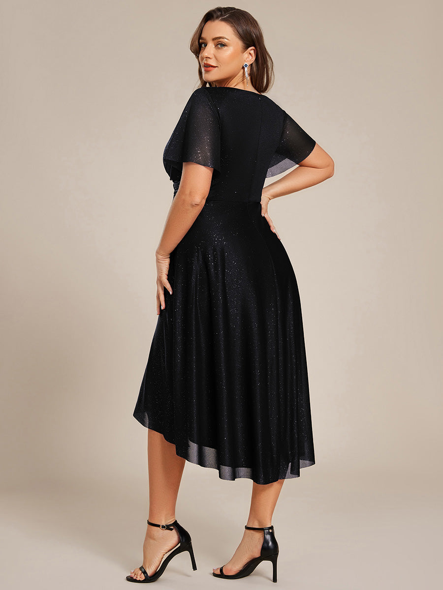 Plus Size Sequin A-Line Midi Wedding Guest Dress #color_Black