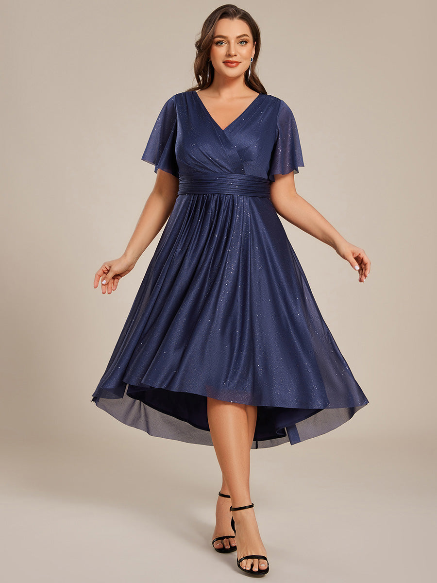 Plus Size Sequin A-Line Midi Wedding Guest Dress #color_Navy Blue