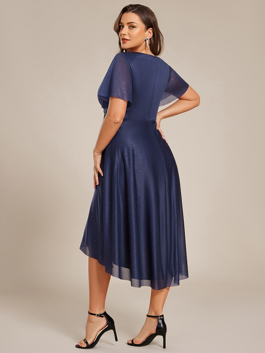 Plus Size Sequin A-Line Midi Wedding Guest Dress #color_Navy Blue