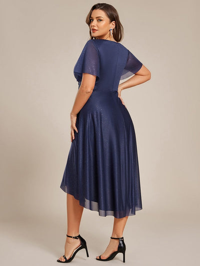 Plus Size Sequin A-Line Midi Wedding Guest Dress #color_Navy Blue