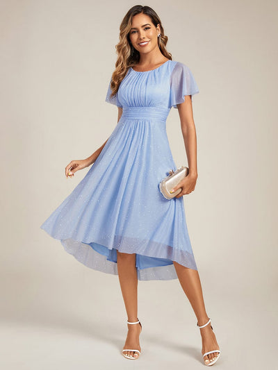 Glitter Round Neck Midi Wedding Guest Dress #Color_Ice Blue
