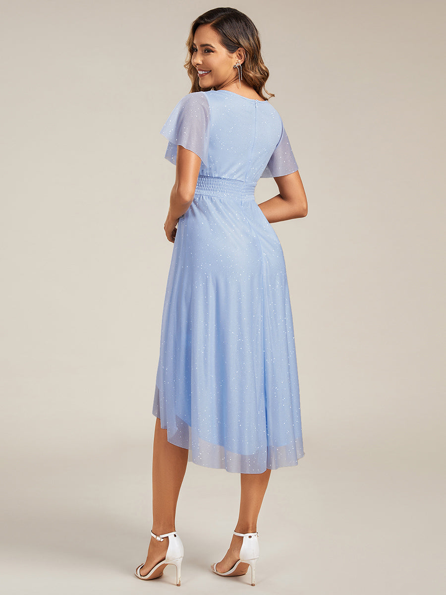 Glitter Round Neck Midi Wedding Guest Dress #Color_Ice Blue