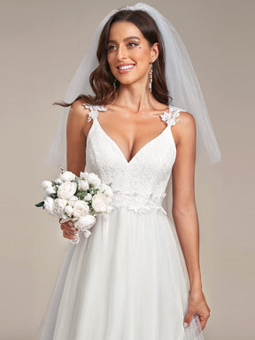 Custom Size Double V Neck Lace Bodice Floor Length Tulle Wedding Dress