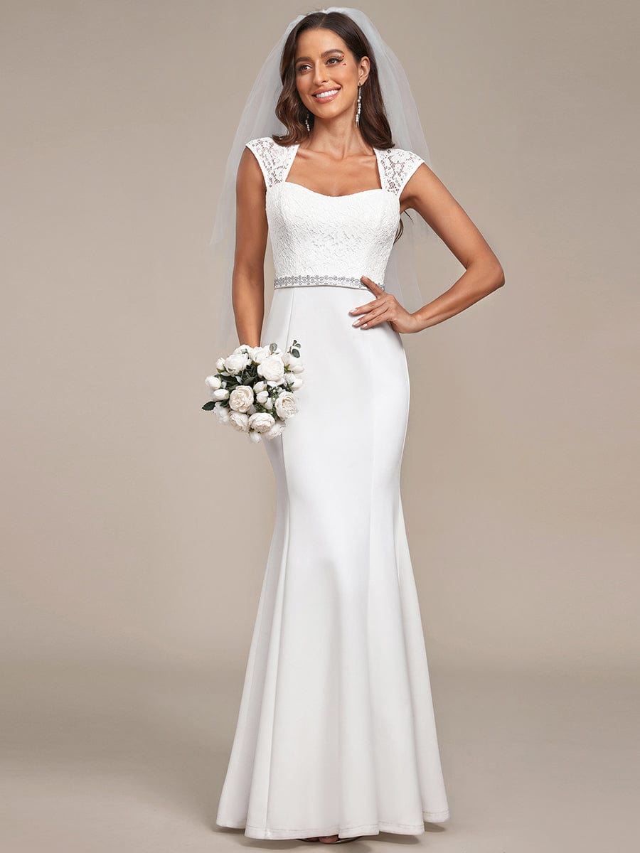 Simple Cap Sleeve Sweetheart Mermaid Style Wedding Dress #color_Cream