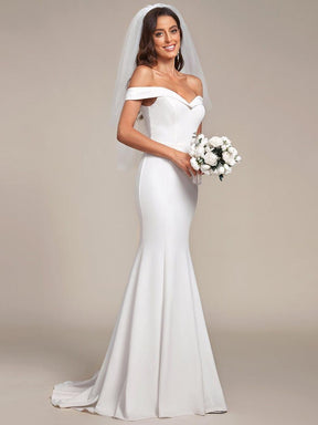 Plain Solid Color Off Shoulder Mermaid Wedding Dress