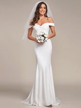 Plain Solid Color Off Shoulder Mermaid Wedding Dress #color_Cream