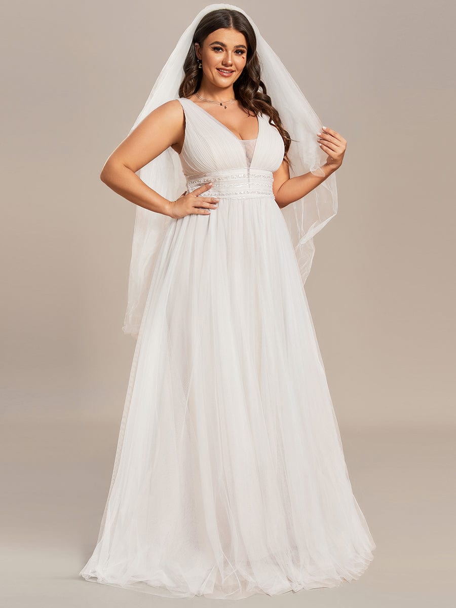 Plus Thick Strap Embellished Pleated Wedding Dress - Ever-Pretty