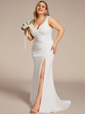 Plus Size Deep V-Neck Sleeveless Wedding Dress