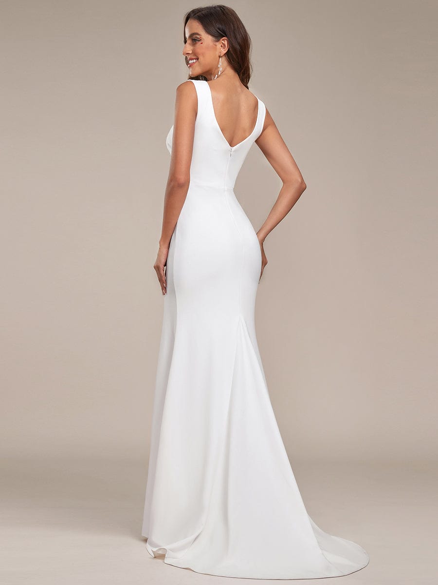 Sleeveless Ruched Sweetheart Fit and Flare Wedding Dress #color_White