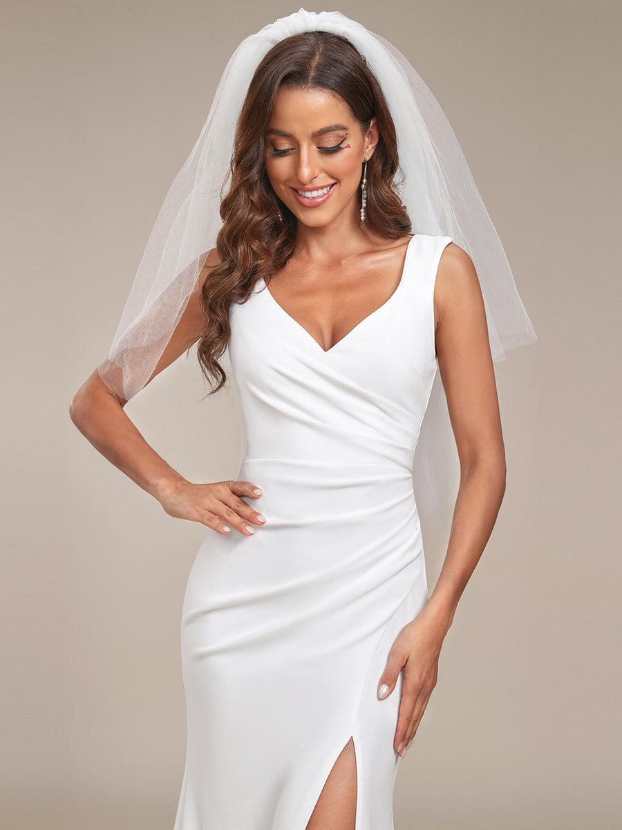 Sleeveless Ruched Sweetheart Fit and Flare Wedding Dress