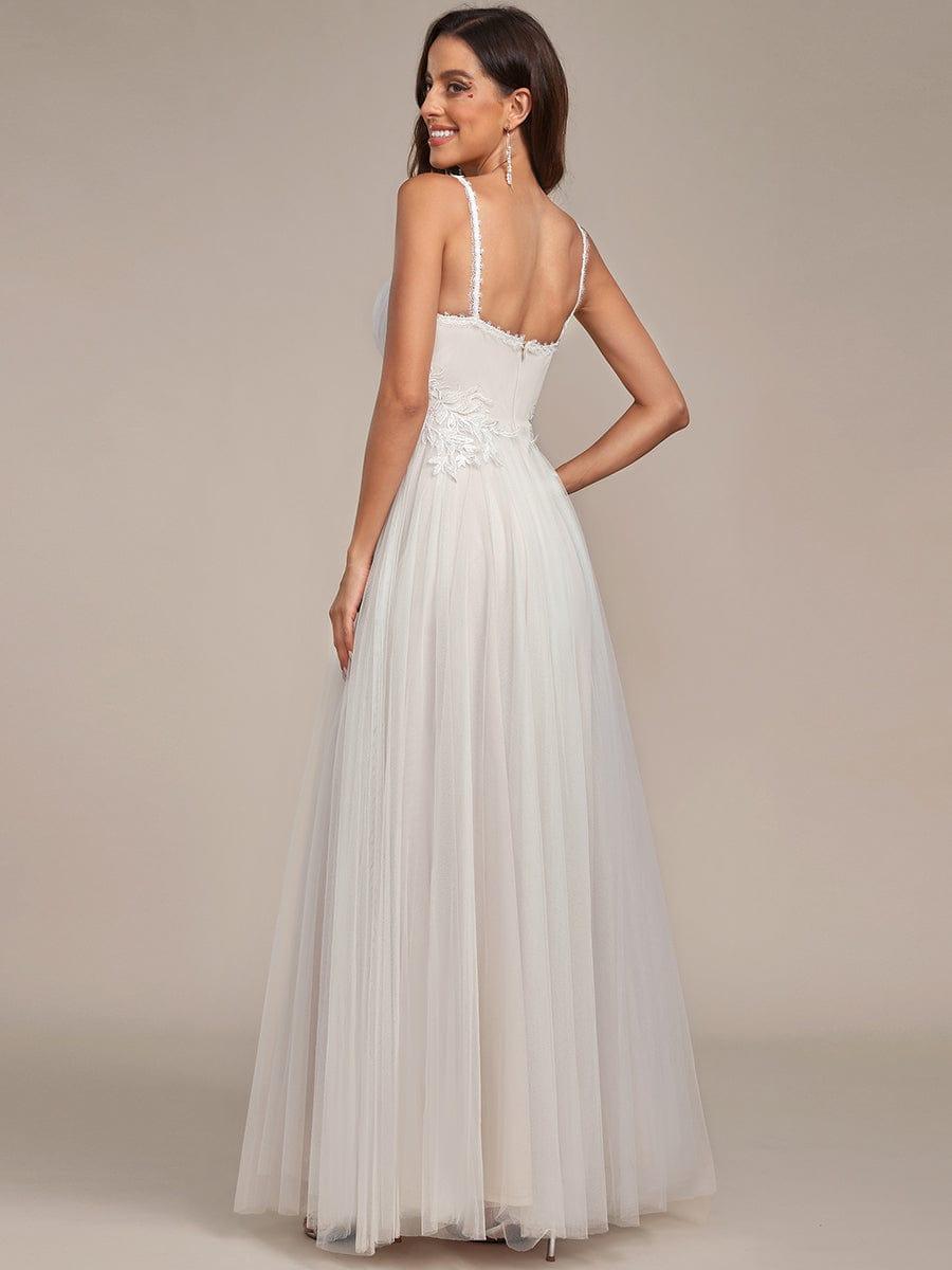 Spaghetti Strap Embroidered V-Neck A-Line Wedding Dress #color_Ivory