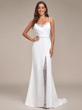 A-Line Lace Spaghetti Strap Front Slit Wedding Dress