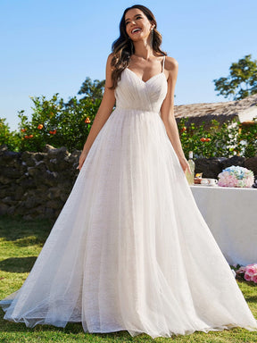 Custom Size V Neck Sleeveless A-Line Wedding Dress