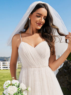 Custom Size V Neck Sleeveless A-Line Wedding Dress