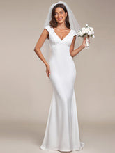 Cap Sleeve V-Neckline Lace Backless Wedding Dress #color_White