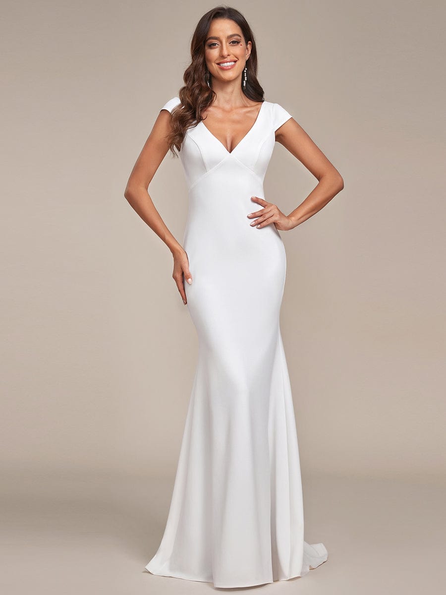 Cap Sleeve V-Neckline Lace Backless Wedding Dress