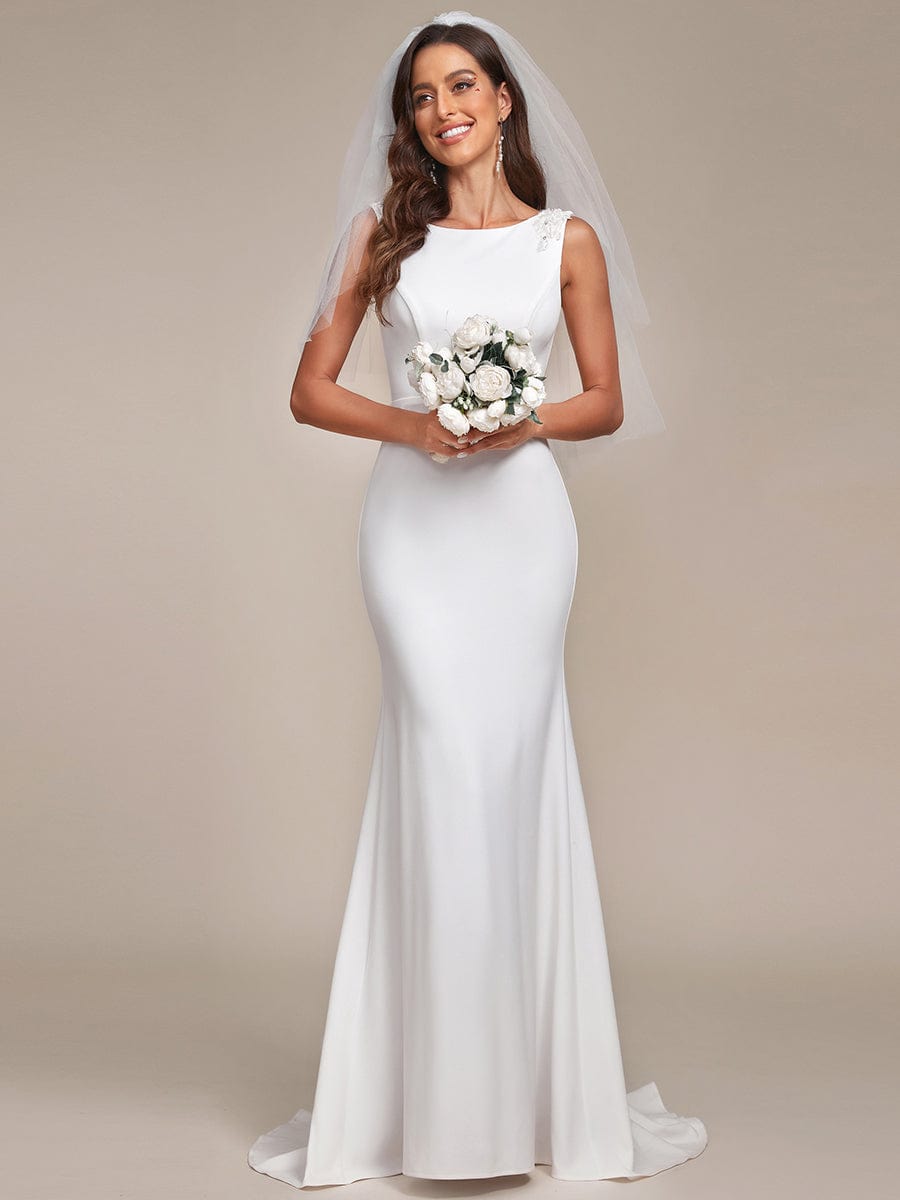 Low Back High Neck Bodycon Fishtail Wedding Dress #color_White