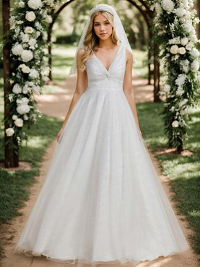 Glittery V-Neck Twisted Tulle A-Line Wedding Dress