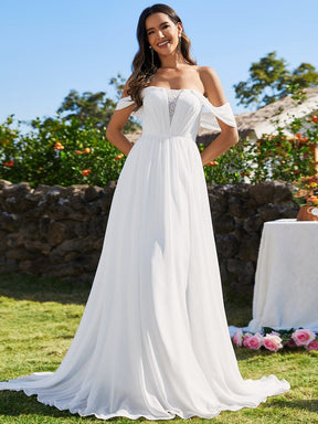 Custom Size Corset-Back A-Line Chiffon Wedding Dresses featuring Off Shoulder Design