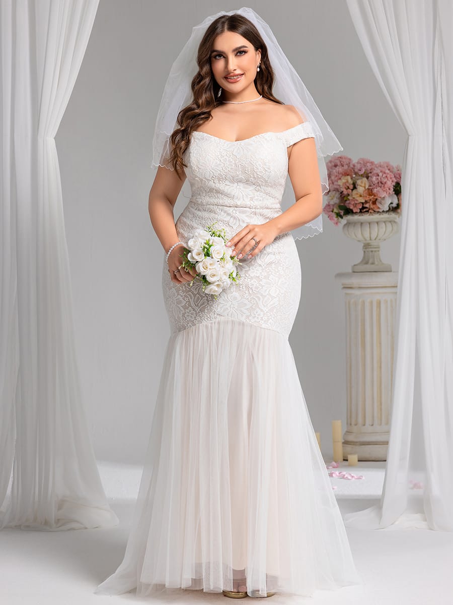Off Shoulder Lace Mermaid Wedding Dress #color_Ivory