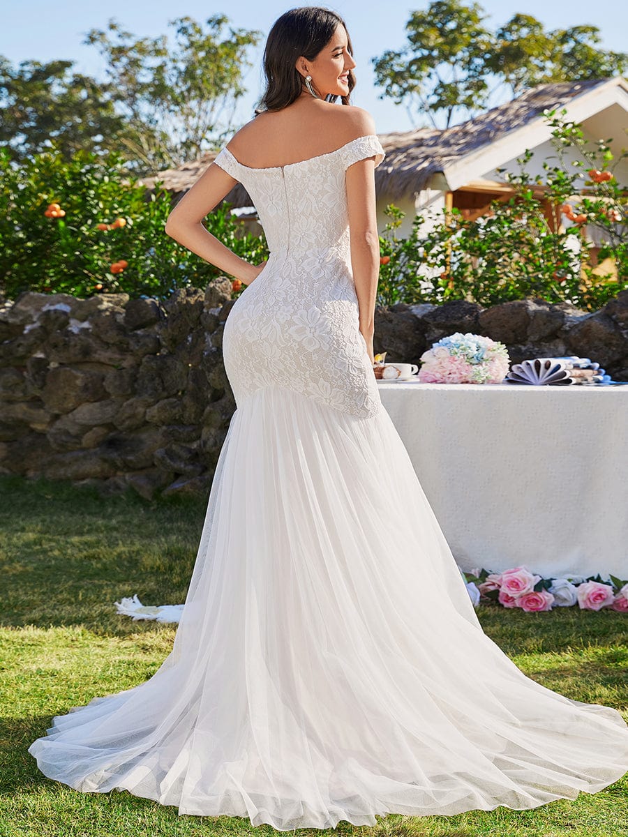 Custom Size Off Shoulder Lace Mermaid Wedding Dress #color_Ivory