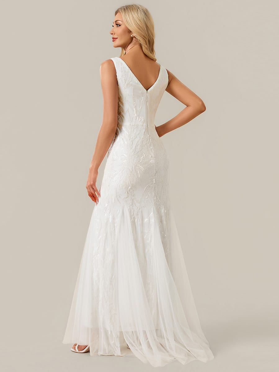 Floral Sequin Sleeveless Dress #color_White
