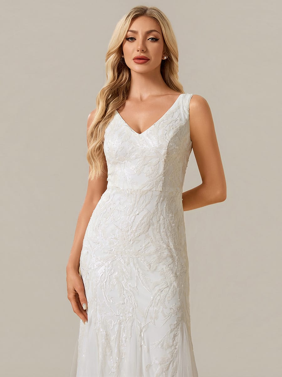 Floral Sequin Sleeveless Dress #color_White