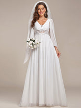 Deep V Neck Applique Long Split Wedding Dress #color_Cream