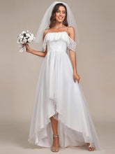 Maxi Long Spaghetti Straps High Low Lace Wedding Dress #color_Cream