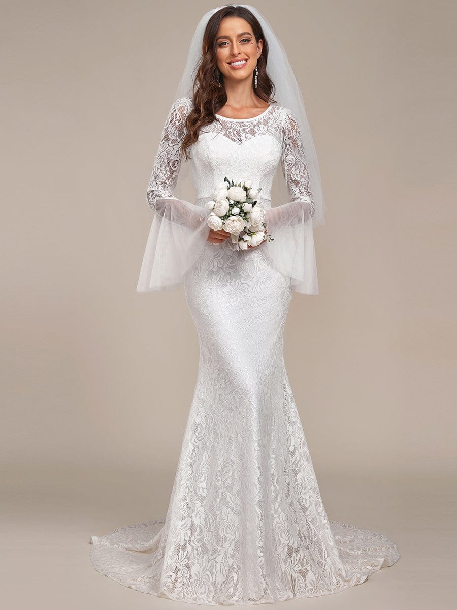 Romantic V Back Mermaid Lace Wedding Dress #color_Cream