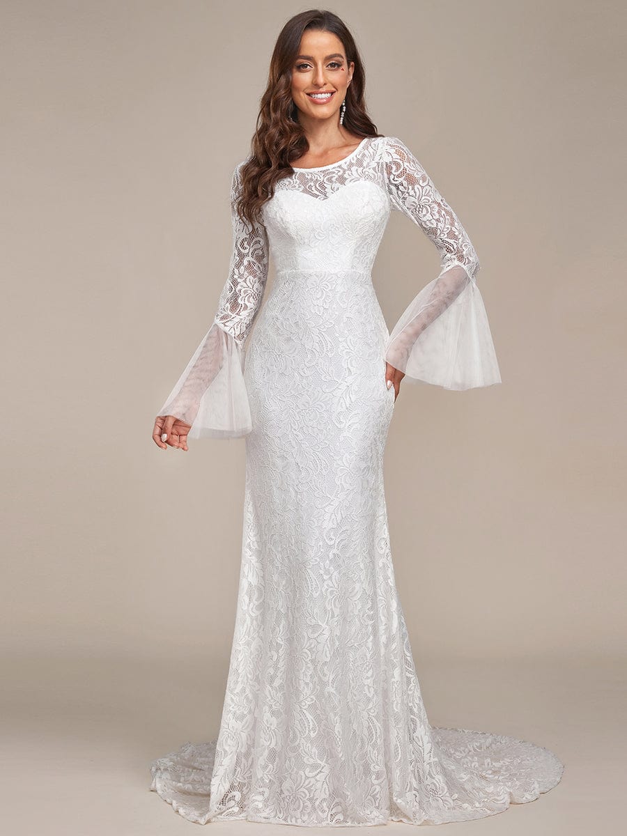 Custom Size Romantic V Back Mermaid Lace Wedding Dress