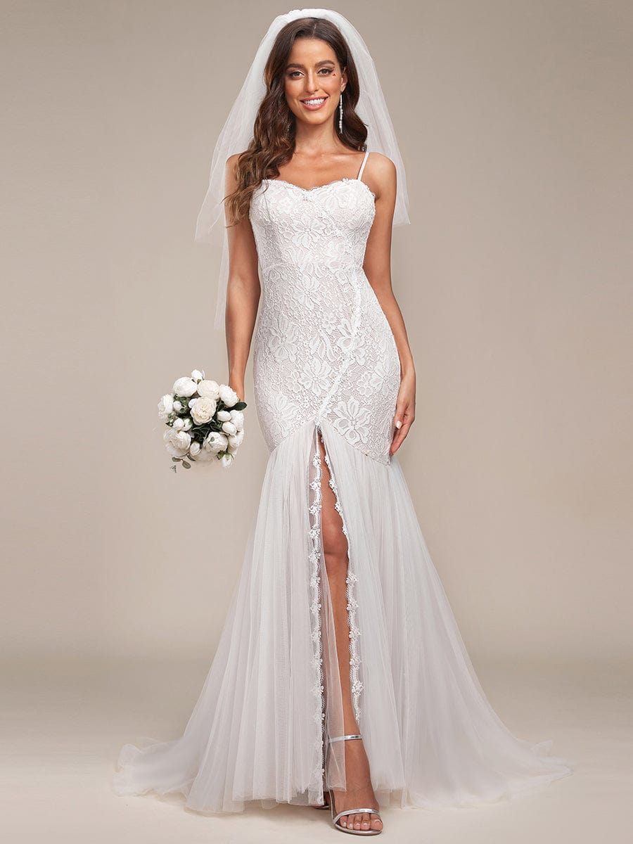 Custom Size Sweetheart Spaghetti Strap Mermaid Wedding Dress #color_Cream