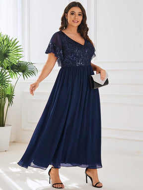 Plus Size V-Neck Short Sleeve Sequin Bodice Mother of the Bride Dress