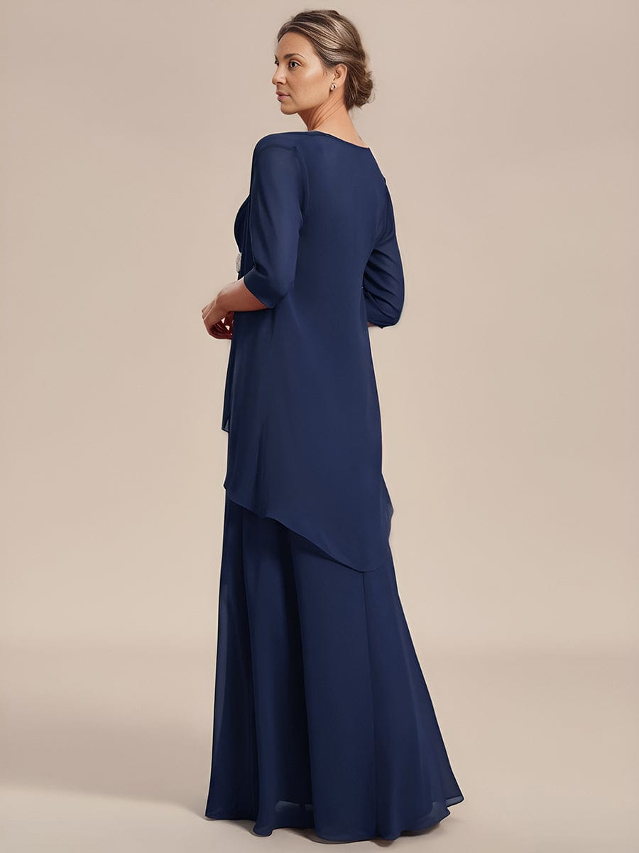 Two-Piece Square Neck Mother of the Bride Dress with Chiffon Top #color_Navy Blue