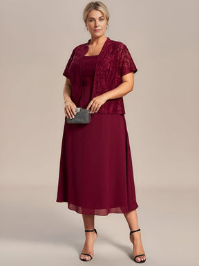 Plus Size Square Neckline A-Line Chiffon Mother of the Bride Dress with Lace Cardigan