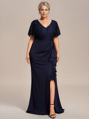 Plus Size Ruffles Sleeve Lace Top Mother of the Bride Dress