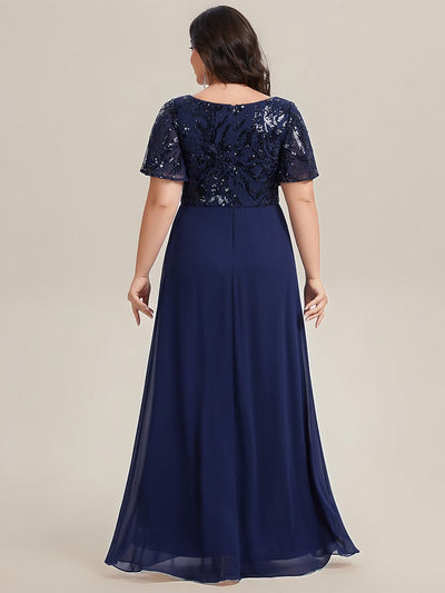 Plus Size Flowing Ribbons Chiffon Dress #color_Navy Blue